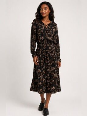 Treasure & Bond • nwt Rayon Black and Brown Floral Long Sleeve Dress